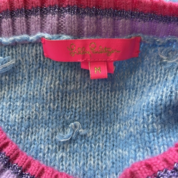 Lilly Pulitzer Verna Sweater Pom Pom Blue Pink Womens Crewneck Sz M - Picture 9 of 14